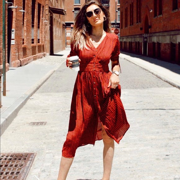 Plaid v-neck midi dress - Picture 3 of 8